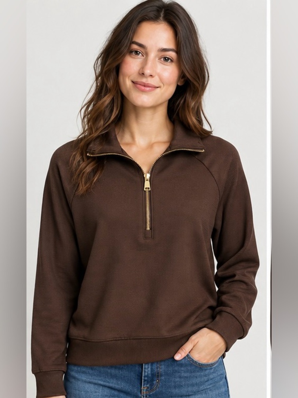 Cable & Gauge Studio Coffeebean Half Zip Pullover